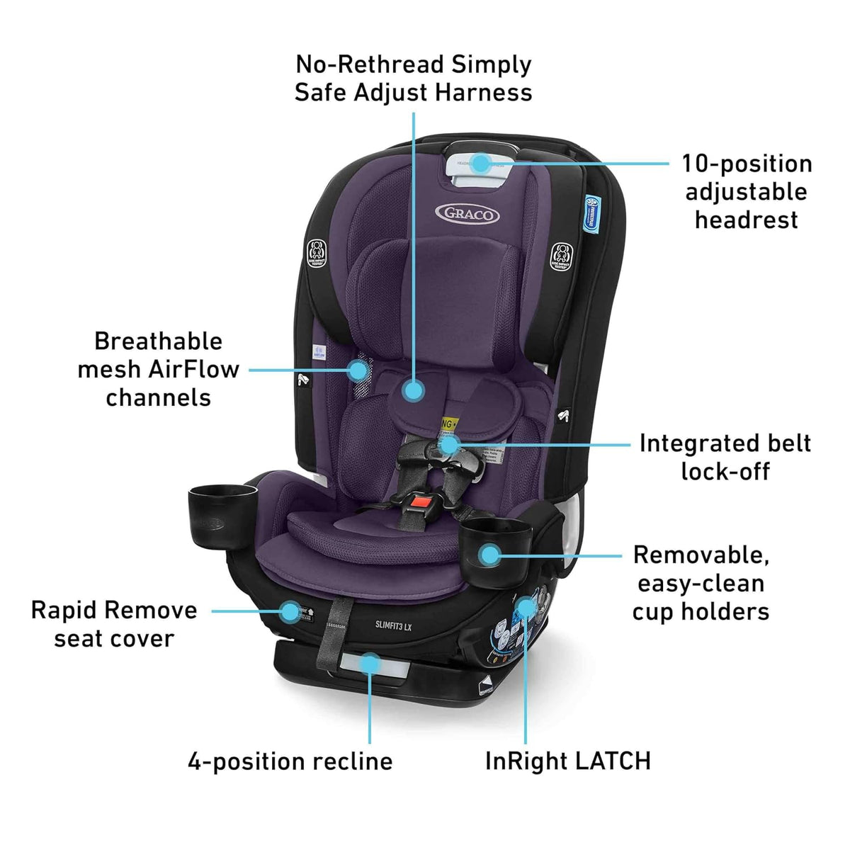 Slimfit 3-in-1 Convertible Car Seat, Slim Car Seat with Space-Saving Design, Highback Booster Seat with 10-Position Headrest, Rear Facing and Forward Facing Carseat, Darcie