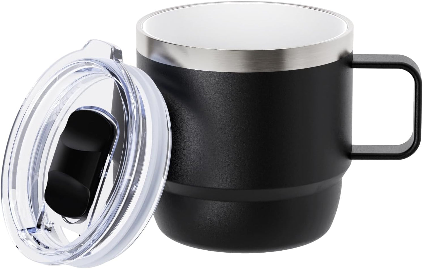 8 oz Small Coffee Mug with Magnetic Sliding Lid & Handle, Ceramic-Lined 18/8 Stainless Steel, Double-Wall Vacuum Insulated Espresso Coffee Cup, Stackable & Dishwasher Safe, White