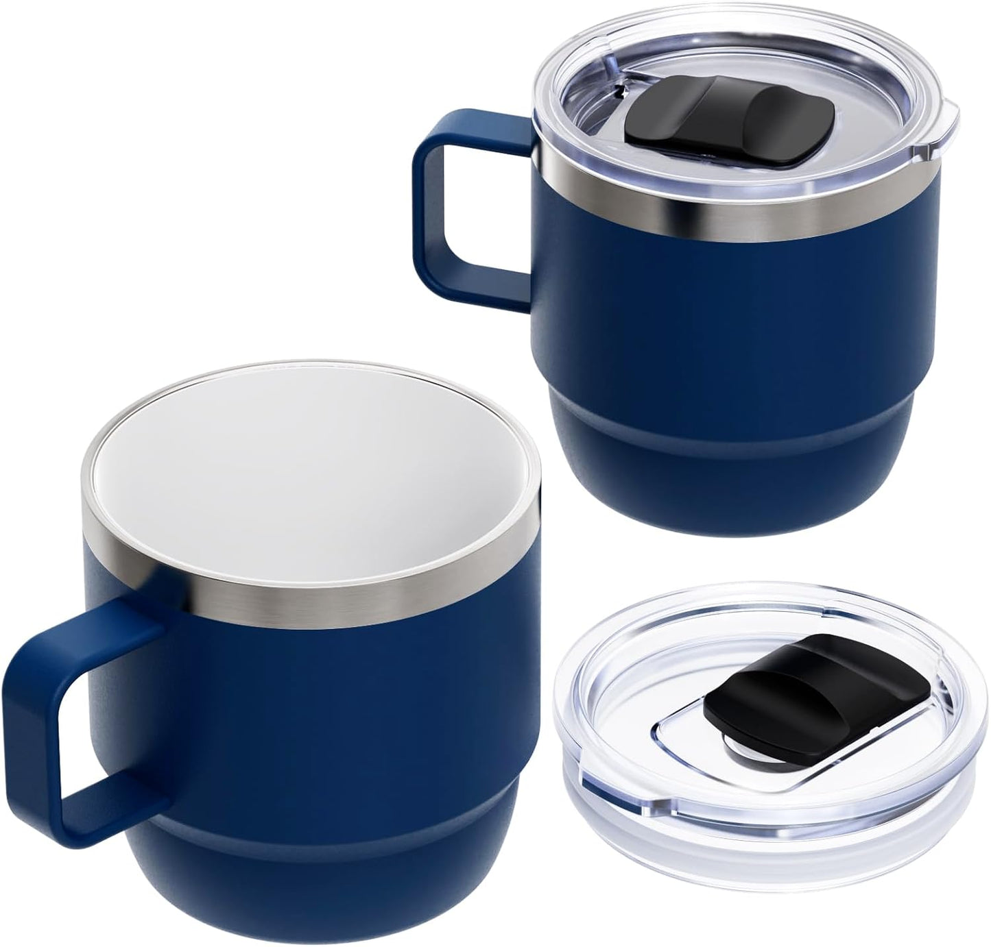 8 oz Small Coffee Mug with Magnetic Sliding Lid & Handle, Ceramic-Lined 18/8 Stainless Steel, Double-Wall Vacuum Insulated Espresso Coffee Cup, Stackable & Dishwasher Safe, White