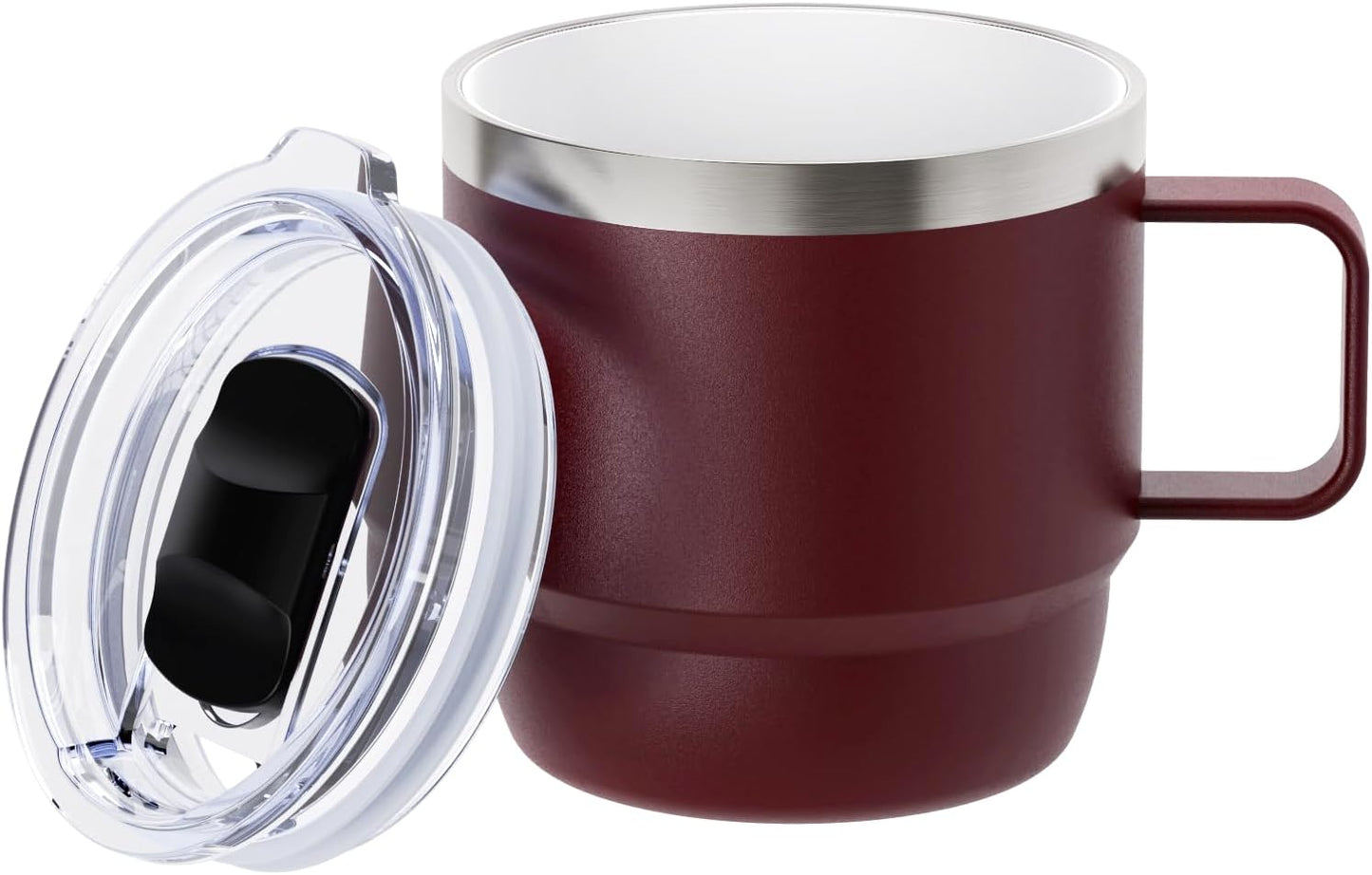 8 oz Small Coffee Mug with Magnetic Sliding Lid & Handle, Ceramic-Lined 18/8 Stainless Steel, Double-Wall Vacuum Insulated Espresso Coffee Cup, Stackable & Dishwasher Safe, White