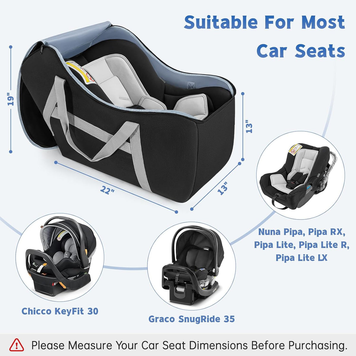 Padded Car Seat Bag Compatible with Most Nuna Pipa Car Seats UPPAbaby MESA V2 without Base & Chicco KeyFit 30 and Base, Car Seat Travel Bag for Airplanes, Black