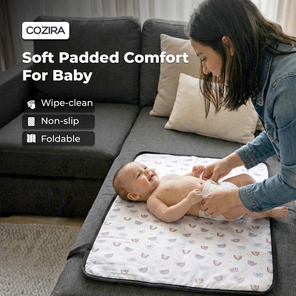 Waterproof Baby Changing Pad Liners - 3 Layer Quilted Absorbent Diaper Changing Mat - Reusable Washable Changing Table Pad - 13.8 x 23.2 Inch - Black