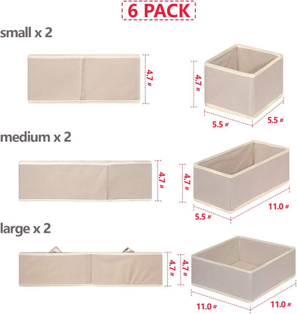 6 Pack Foldable Cloth Storage Box Closet Dresser Drawer Organizer Fabric Baskets Bins Containers Divider with Drawers for Clothes, Underwear, Bras, Socks, Lingerie, Clothing