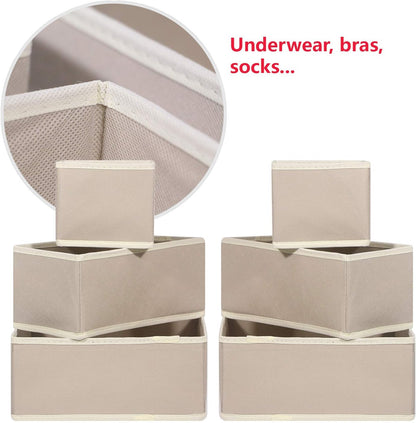 6 Pack Foldable Cloth Storage Box Closet Dresser Drawer Organizer Fabric Baskets Bins Containers Divider with Drawers for Clothes, Underwear, Bras, Socks, Lingerie, Clothing