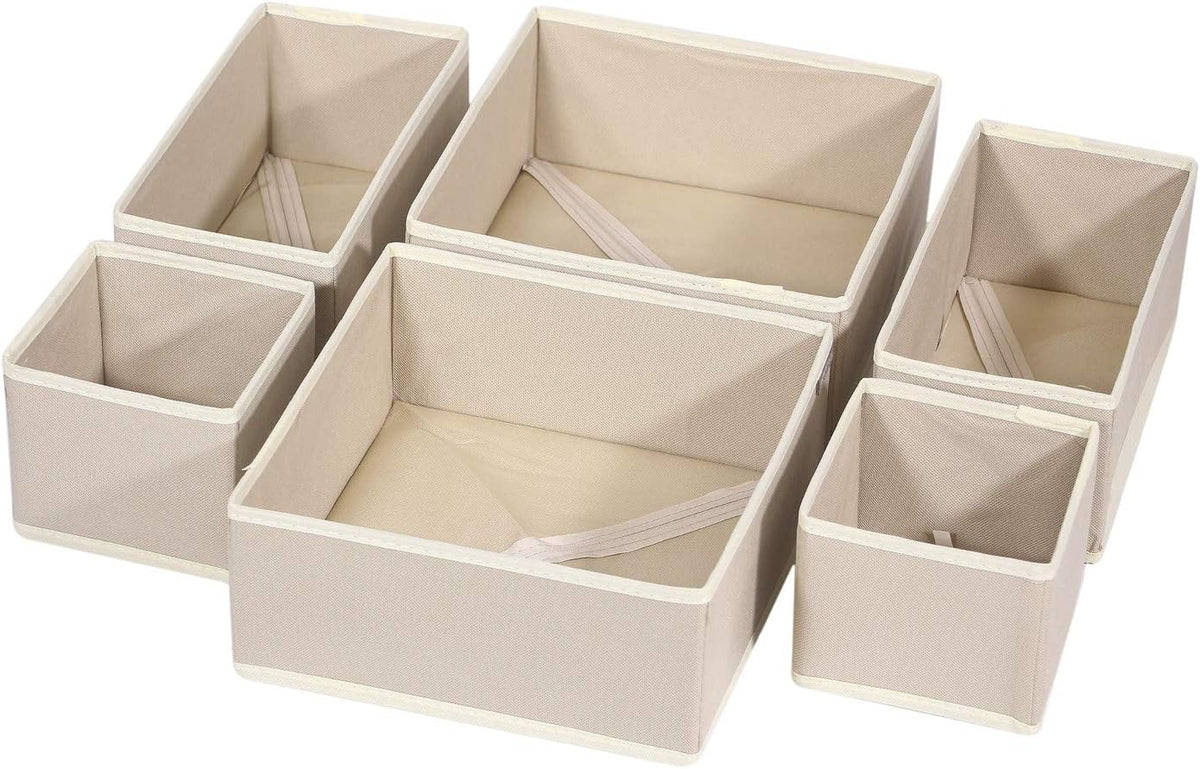 6 Pack Foldable Cloth Storage Box Closet Dresser Drawer Organizer Fabric Baskets Bins Containers Divider with Drawers for Clothes, Underwear, Bras, Socks, Lingerie, Clothing