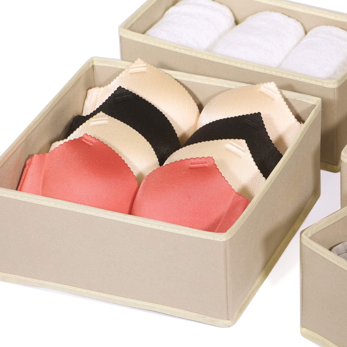 6 Pack Foldable Cloth Storage Box Closet Dresser Drawer Organizer Fabric Baskets Bins Containers Divider with Drawers for Clothes, Underwear, Bras, Socks, Lingerie, Clothing