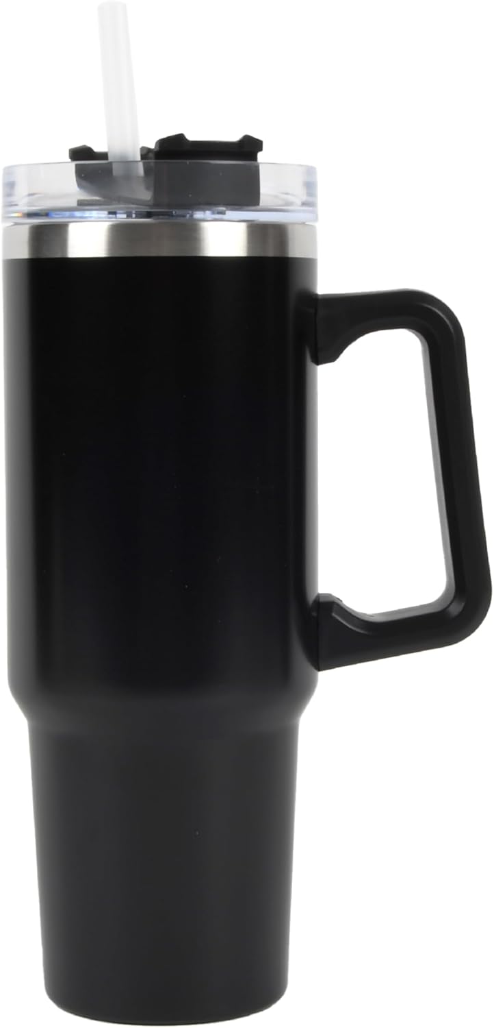 Envie 30 oz Tumbler Mug with Lid and Straw, Reusable Insulated Stainless Steel Tumbler with Handle for Iced & Hot Beverages, Blush Pink