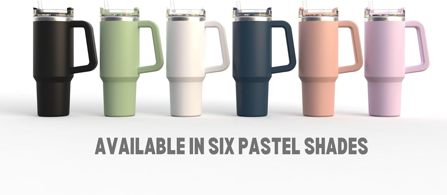 Envie 30 oz Tumbler Mug with Lid and Straw, Reusable Insulated Stainless Steel Tumbler with Handle for Iced & Hot Beverages, Blush Pink