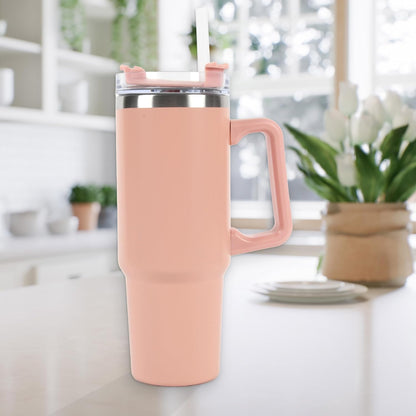 Envie 30 oz Tumbler Mug with Lid and Straw, Reusable Insulated Stainless Steel Tumbler with Handle for Iced & Hot Beverages, Blush Pink