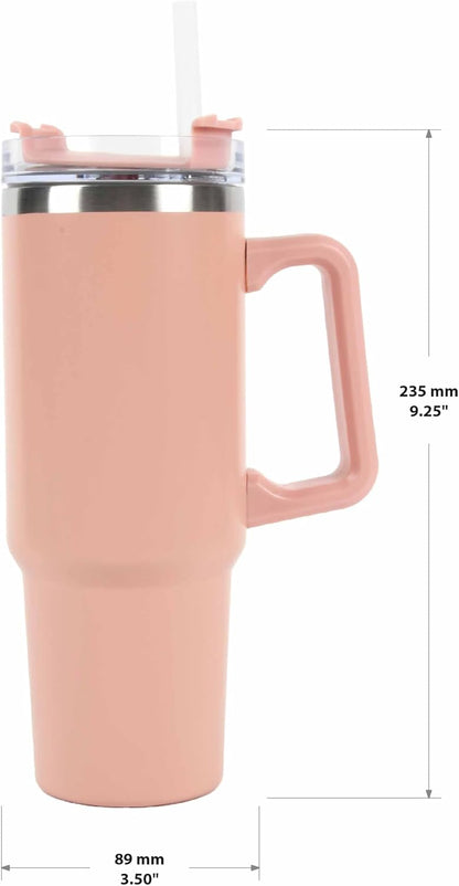 Envie 30 oz Tumbler Mug with Lid and Straw, Reusable Insulated Stainless Steel Tumbler with Handle for Iced & Hot Beverages, Blush Pink