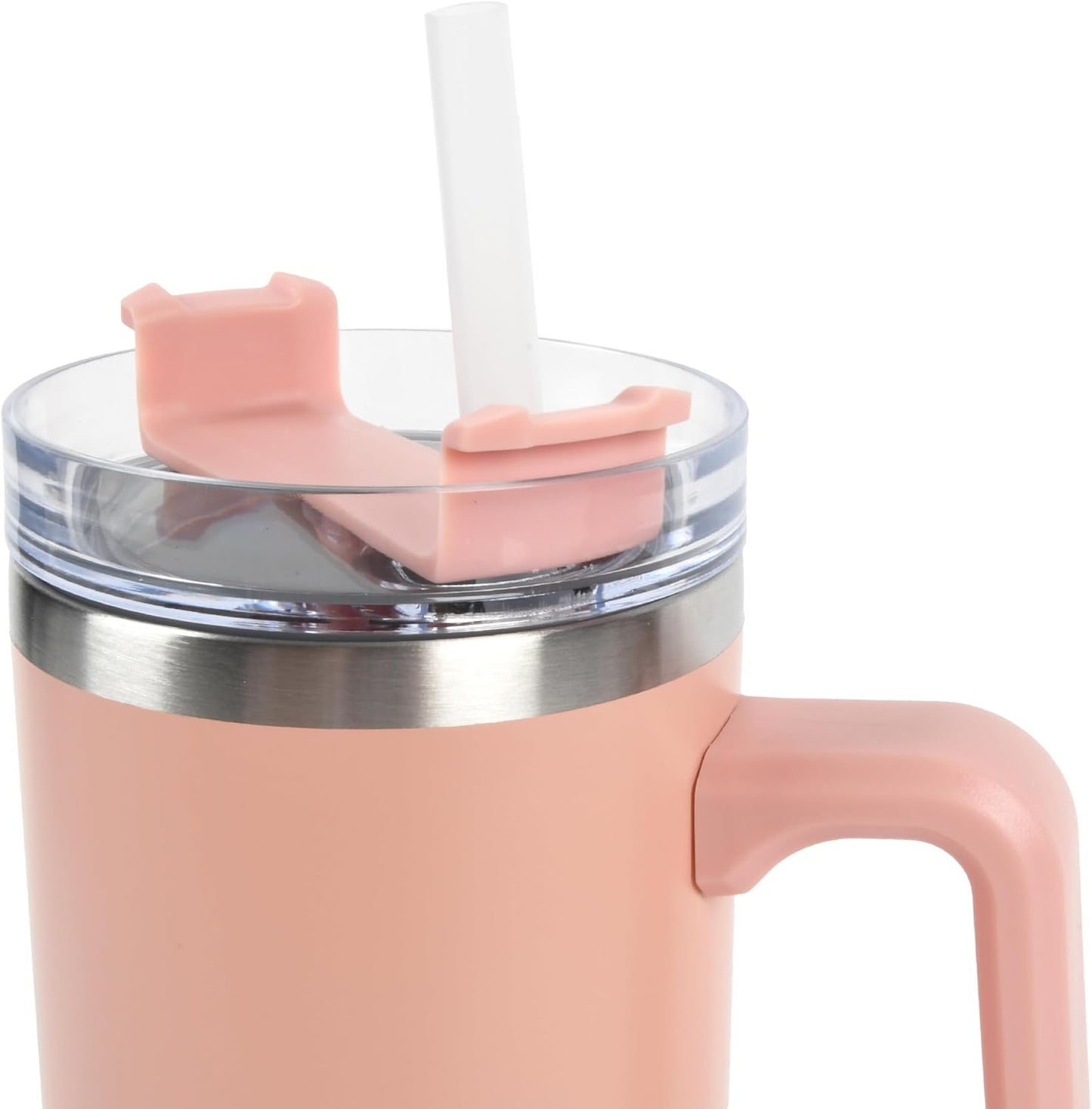 Envie 30 oz Tumbler Mug with Lid and Straw, Reusable Insulated Stainless Steel Tumbler with Handle for Iced & Hot Beverages, Blush Pink
