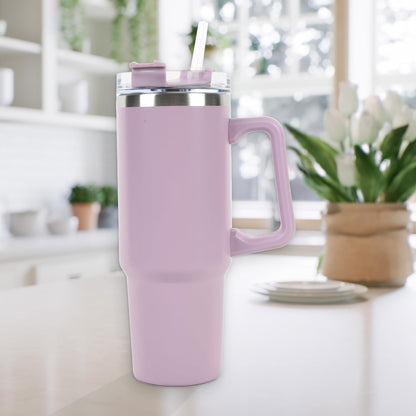 Envie 30 oz Tumbler Mug with Lid and Straw, Reusable Insulated Stainless Steel Tumbler with Handle for Iced & Hot Beverages, Blush Pink