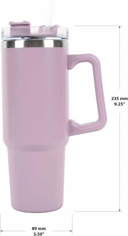 Envie 30 oz Tumbler Mug with Lid and Straw, Reusable Insulated Stainless Steel Tumbler with Handle for Iced & Hot Beverages, Blush Pink