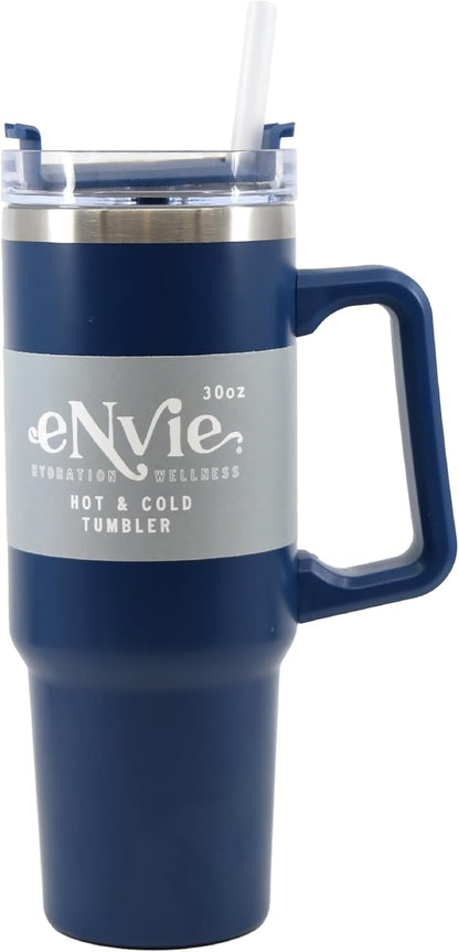 Envie 30 oz Tumbler Mug with Lid and Straw, Reusable Insulated Stainless Steel Tumbler with Handle for Iced & Hot Beverages, Blush Pink