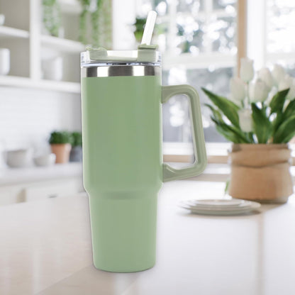 Envie 30 oz Tumbler Mug with Lid and Straw, Reusable Insulated Stainless Steel Tumbler with Handle for Iced & Hot Beverages, Blush Pink