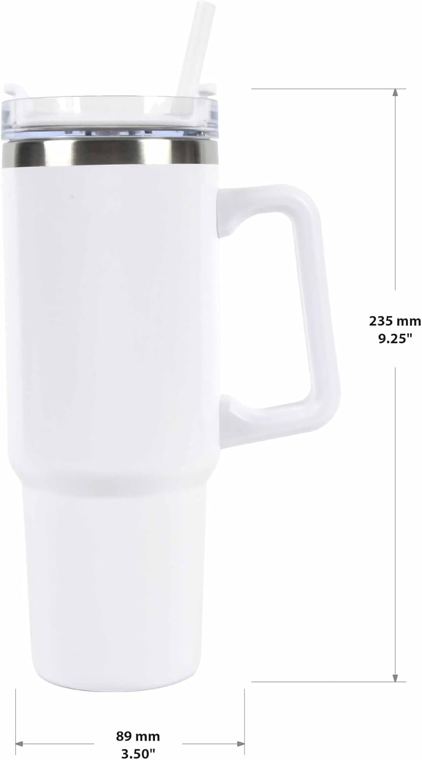 Envie 30 oz Tumbler Mug with Lid and Straw, Reusable Insulated Stainless Steel Tumbler with Handle for Iced & Hot Beverages, Blush Pink