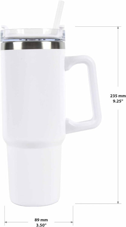 Envie 30 oz Tumbler Mug with Lid and Straw, Reusable Insulated Stainless Steel Tumbler with Handle for Iced & Hot Beverages, Blush Pink
