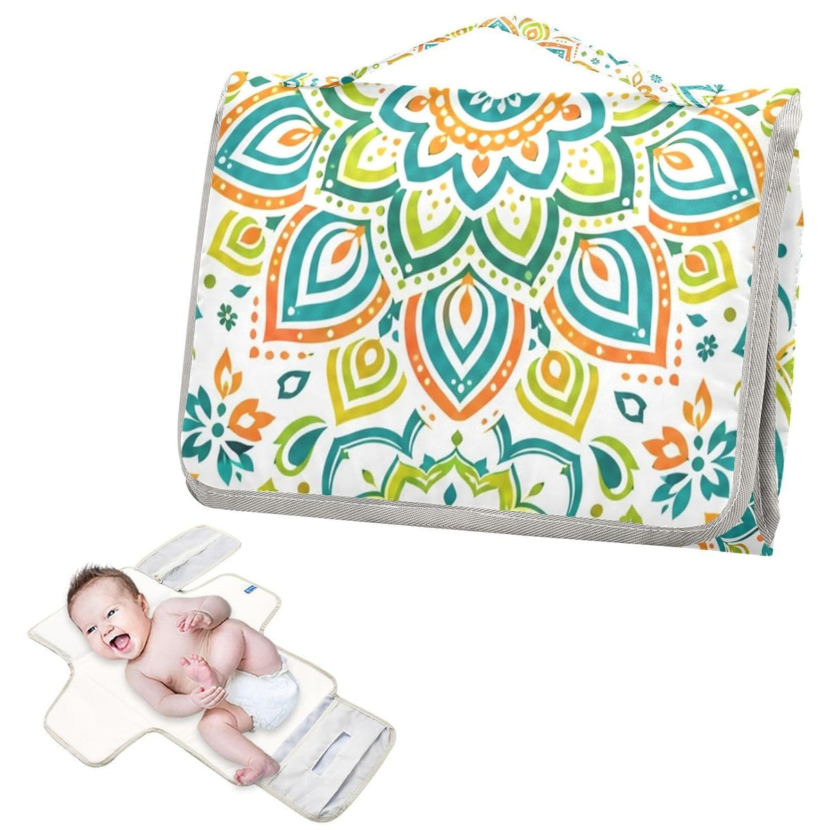 Green Mandala Design Portable Diaper Changing Pad Nursery