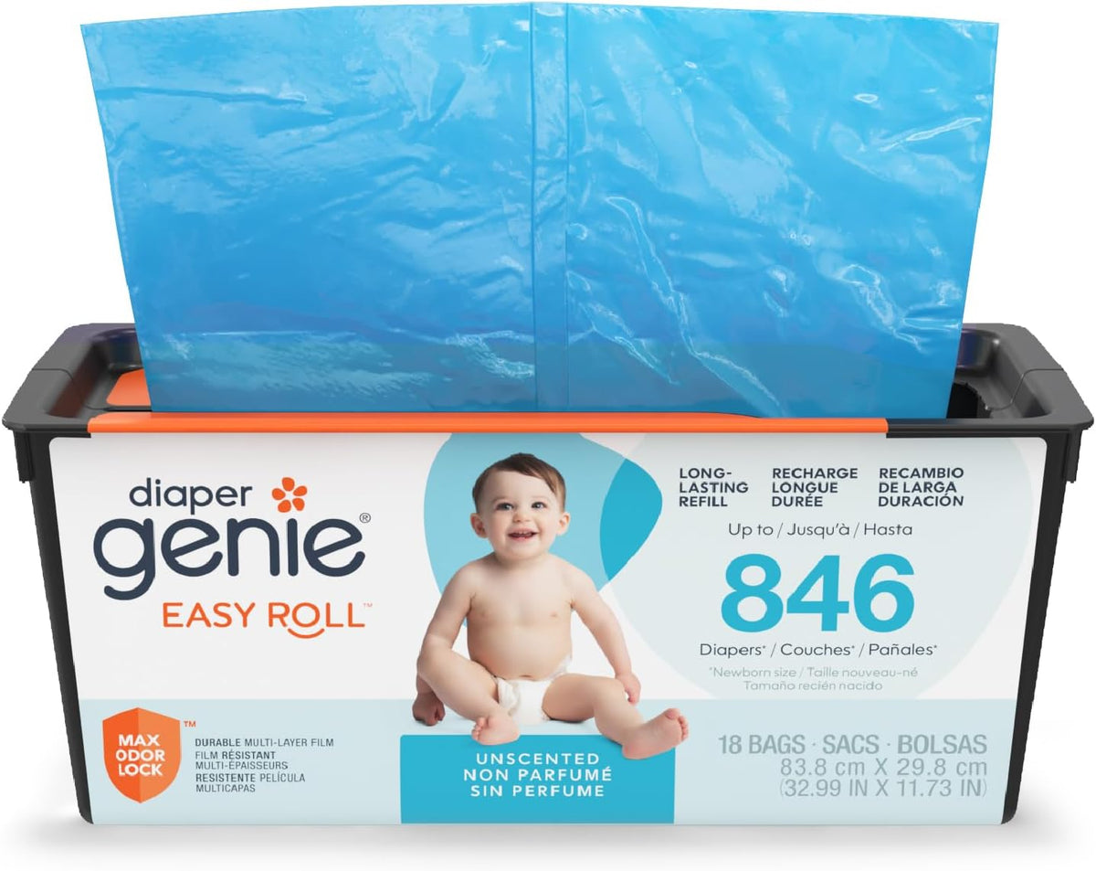 Easy Roll Refill | 30 Bags Per Refill | Holds Up to 1410 Newborn Diapers | Odor Control | Diaper Pail Refill Bags | Fits Signature & Platinum Pails