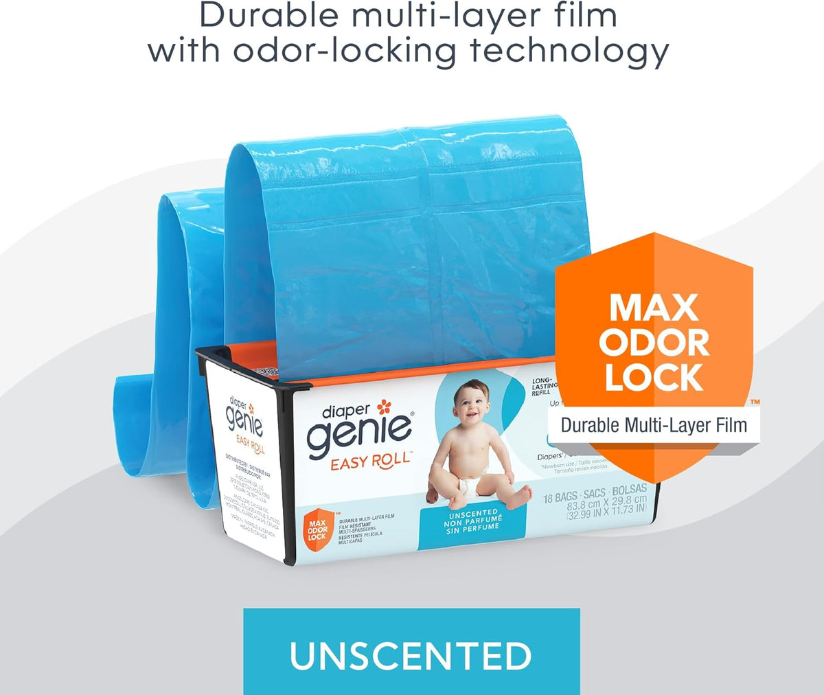 Easy Roll Refill | 30 Bags Per Refill | Holds Up to 1410 Newborn Diapers | Odor Control | Diaper Pail Refill Bags | Fits Signature & Platinum Pails