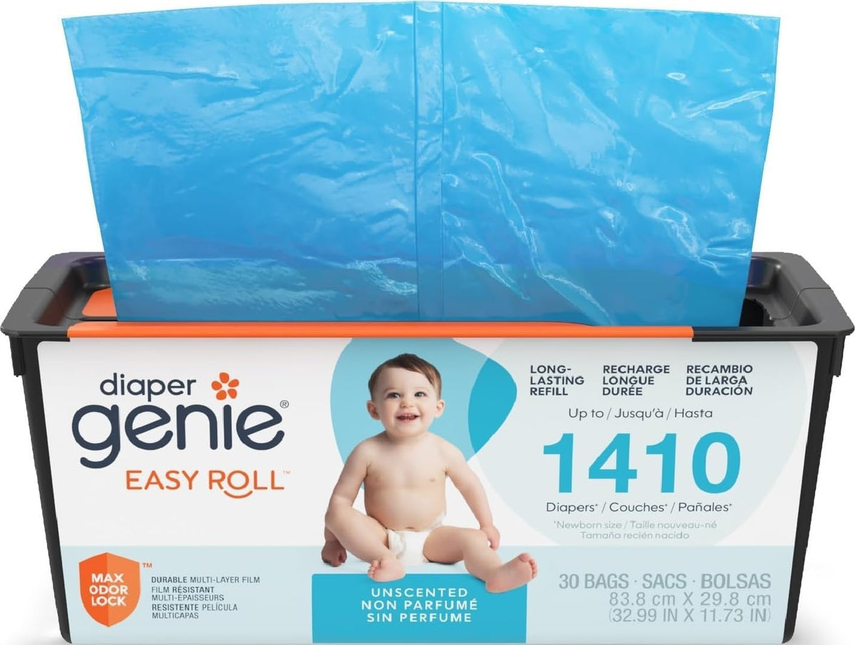 Easy Roll Refill | 30 Bags Per Refill | Holds Up to 1410 Newborn Diapers | Odor Control | Diaper Pail Refill Bags | Fits Signature & Platinum Pails