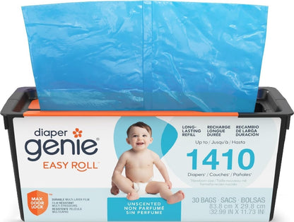 Easy Roll Refill | 30 Bags Per Refill | Holds Up to 1410 Newborn Diapers | Odor Control | Diaper Pail Refill Bags | Fits Signature & Platinum Pails