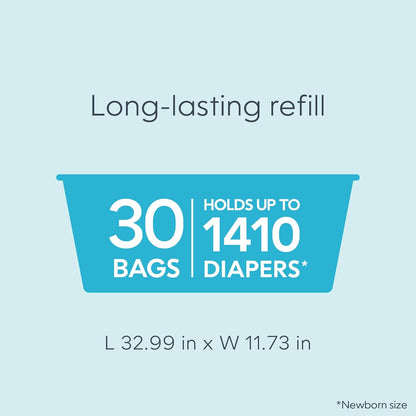 Easy Roll Refill | 30 Bags Per Refill | Holds Up to 1410 Newborn Diapers | Odor Control | Diaper Pail Refill Bags | Fits Signature & Platinum Pails