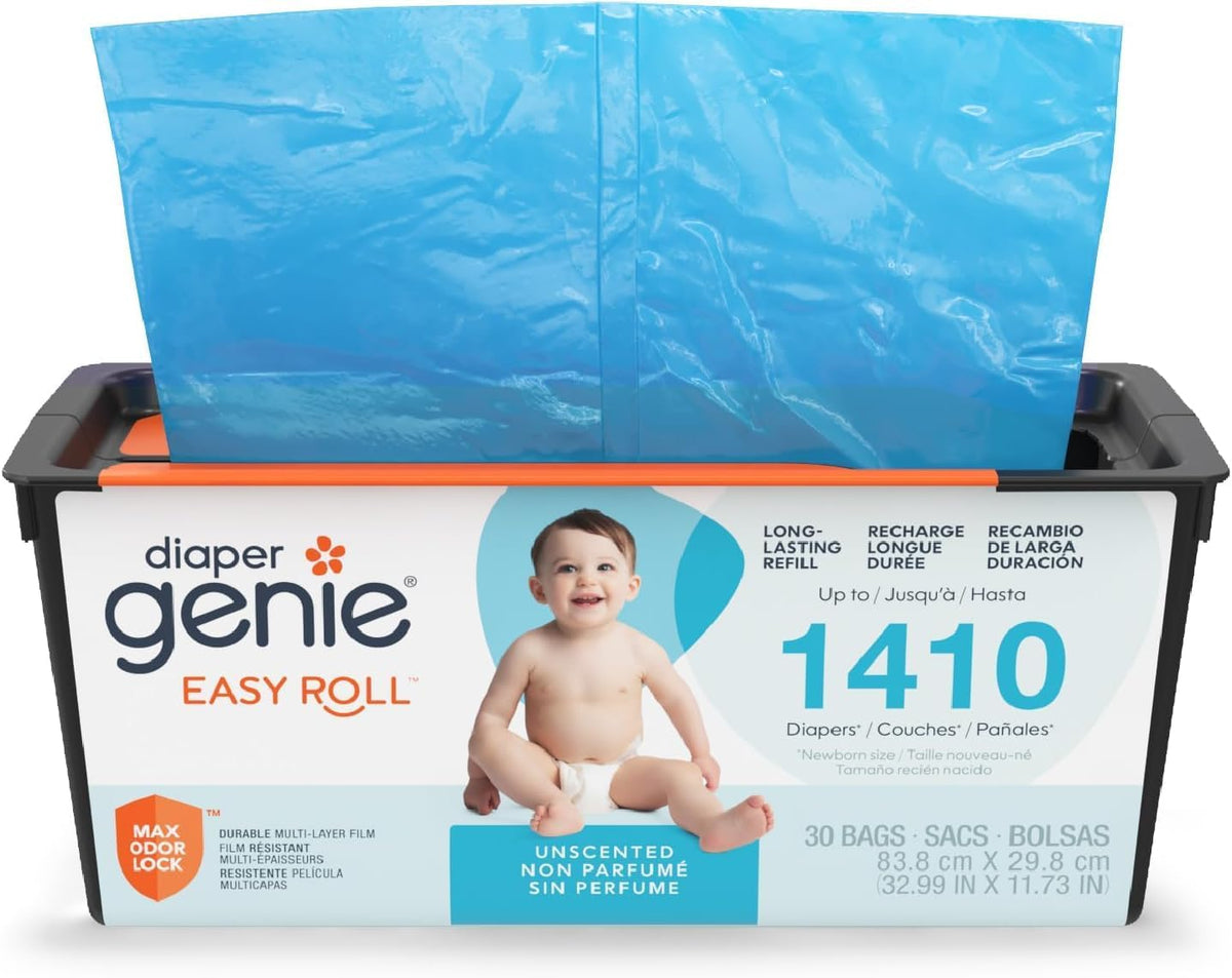 Easy Roll Refill | 30 Bags Per Refill | Holds Up to 1410 Newborn Diapers | Odor Control | Diaper Pail Refill Bags | Fits Signature & Platinum Pails
