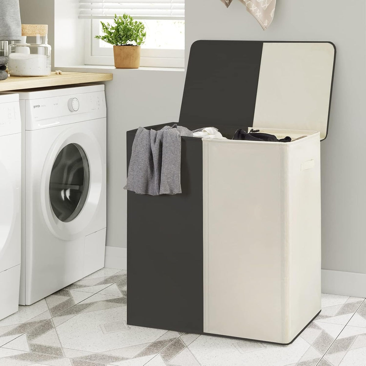 Double Laundry Hamper with Lid, 154L Large Laundry Basket Organizer