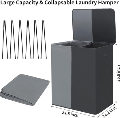 Double Laundry Hamper with Lid, 154L Large Laundry Basket Organizer