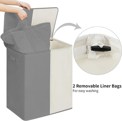 Double Laundry Hamper with Lid, 154L Large Laundry Basket Organizer
