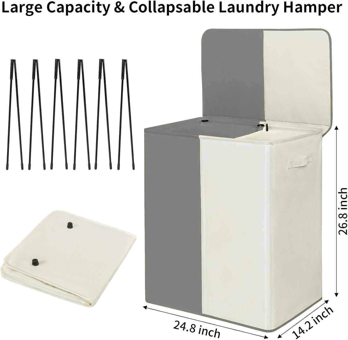 Double Laundry Hamper with Lid, 154L Large Laundry Basket Organizer