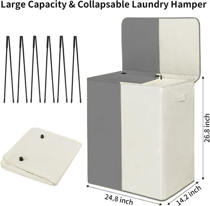 Double Laundry Hamper with Lid, 154L Large Laundry Basket Organizer