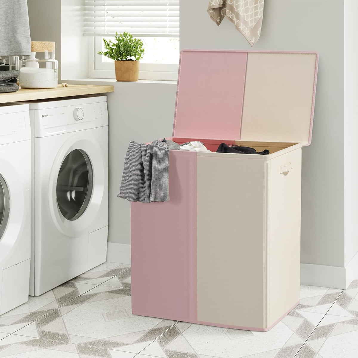 Double Laundry Hamper with Lid, 154L Large Laundry Basket Organizer