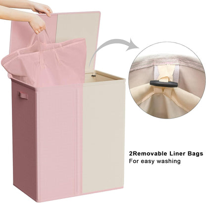 Double Laundry Hamper with Lid, 154L Large Laundry Basket Organizer