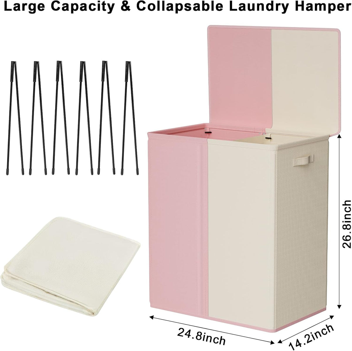 Double Laundry Hamper with Lid, 154L Large Laundry Basket Organizer