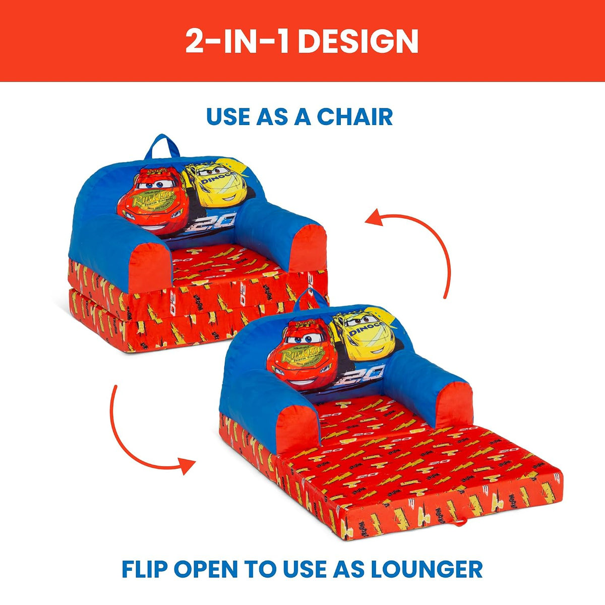 Cars Cozee Buddy Flip-Out Kids Chair, Blue