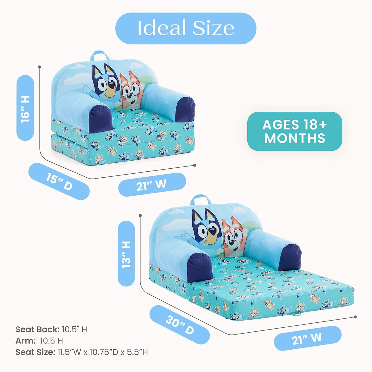 Cars Cozee Buddy Flip-Out Kids Chair, Blue