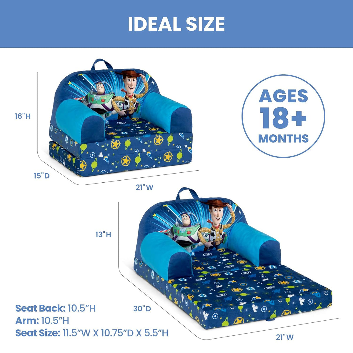 Cars Cozee Buddy Flip-Out Kids Chair, Blue