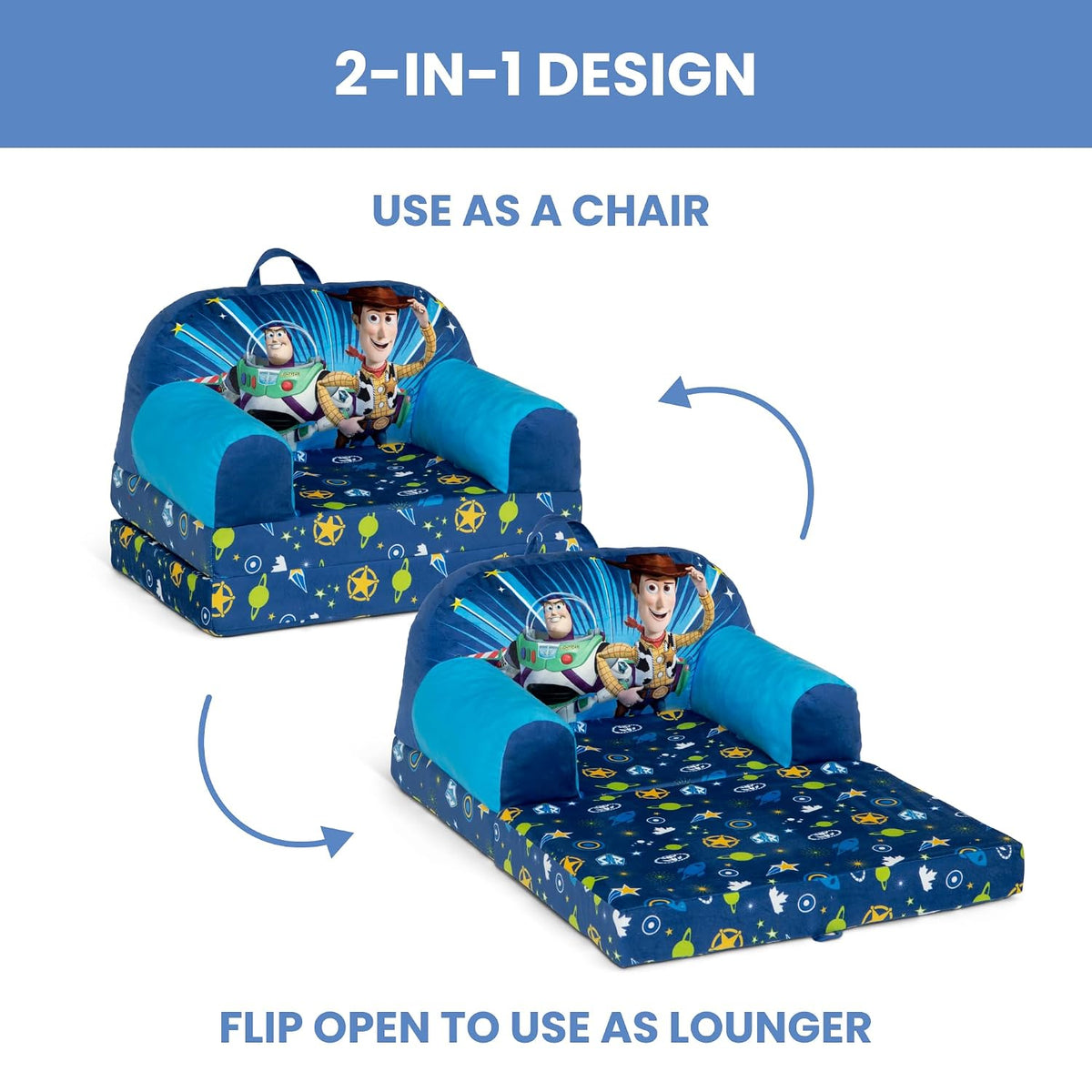 Cars Cozee Buddy Flip-Out Kids Chair, Blue