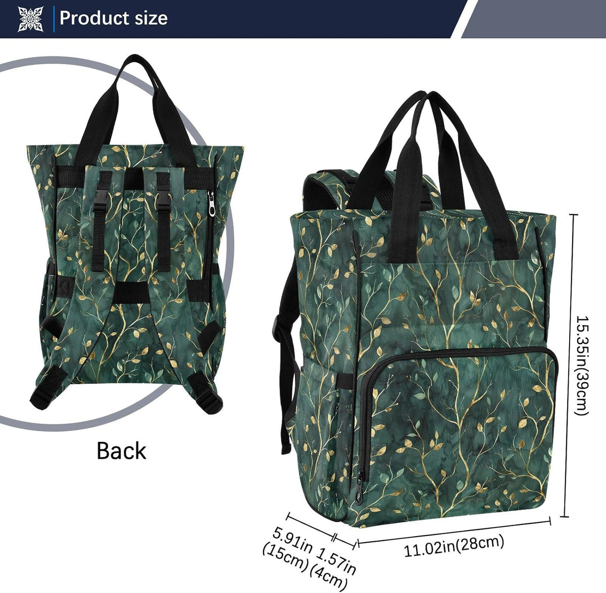 Diaper Bag Backpack, Multifunction Travel Bag for Moms Dads, Baby Changing Bag with Insulted Pockets, Stroller Straps and Side Bottle Pockets Green Texture