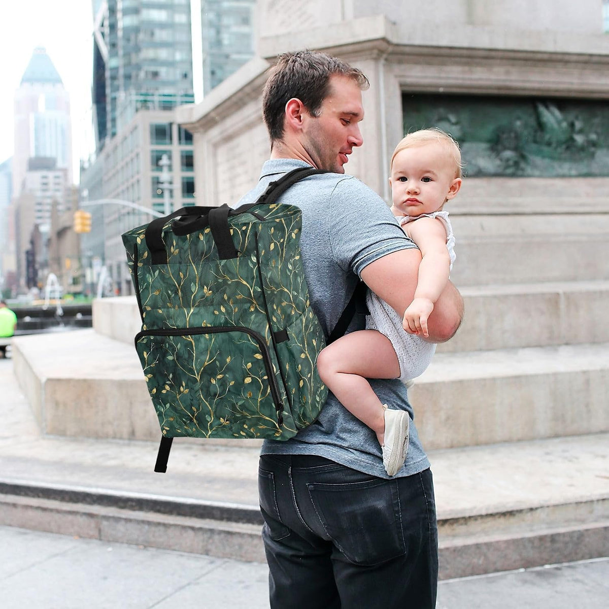Diaper Bag Backpack, Multifunction Travel Bag for Moms Dads, Baby Changing Bag with Insulted Pockets, Stroller Straps and Side Bottle Pockets Green Texture