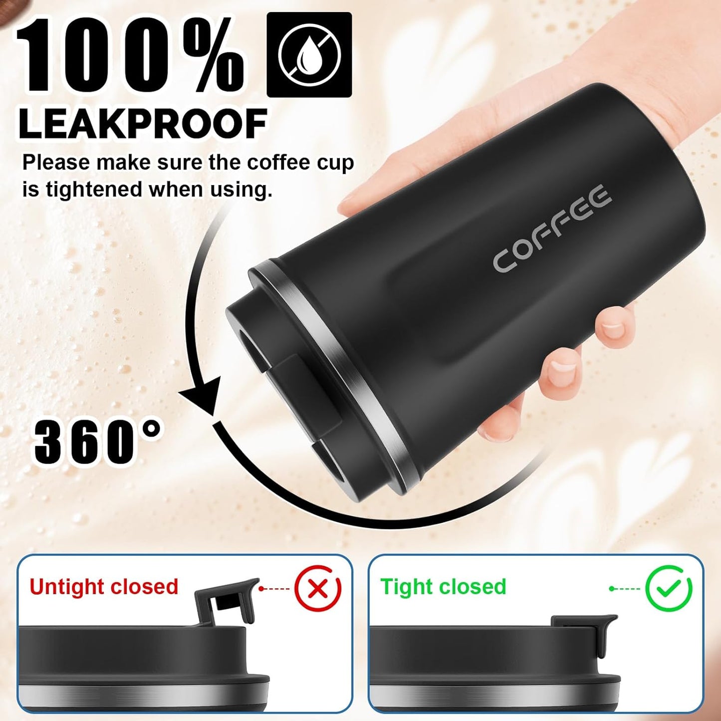 CS COSDDI 12 oz Coffee mug - Stainless Steel Coffee Cup with Leakproof Lid | Stainless Steel Double-wall insulation, 6-Hour Heat Retention, 360°Leak proof, BPA-free, Reusable And To Go Coffee Mug