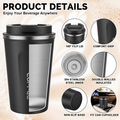 CS COSDDI 12 oz Coffee mug - Stainless Steel Coffee Cup with Leakproof Lid | Stainless Steel Double-wall insulation, 6-Hour Heat Retention, 360°Leak proof, BPA-free, Reusable And To Go Coffee Mug
