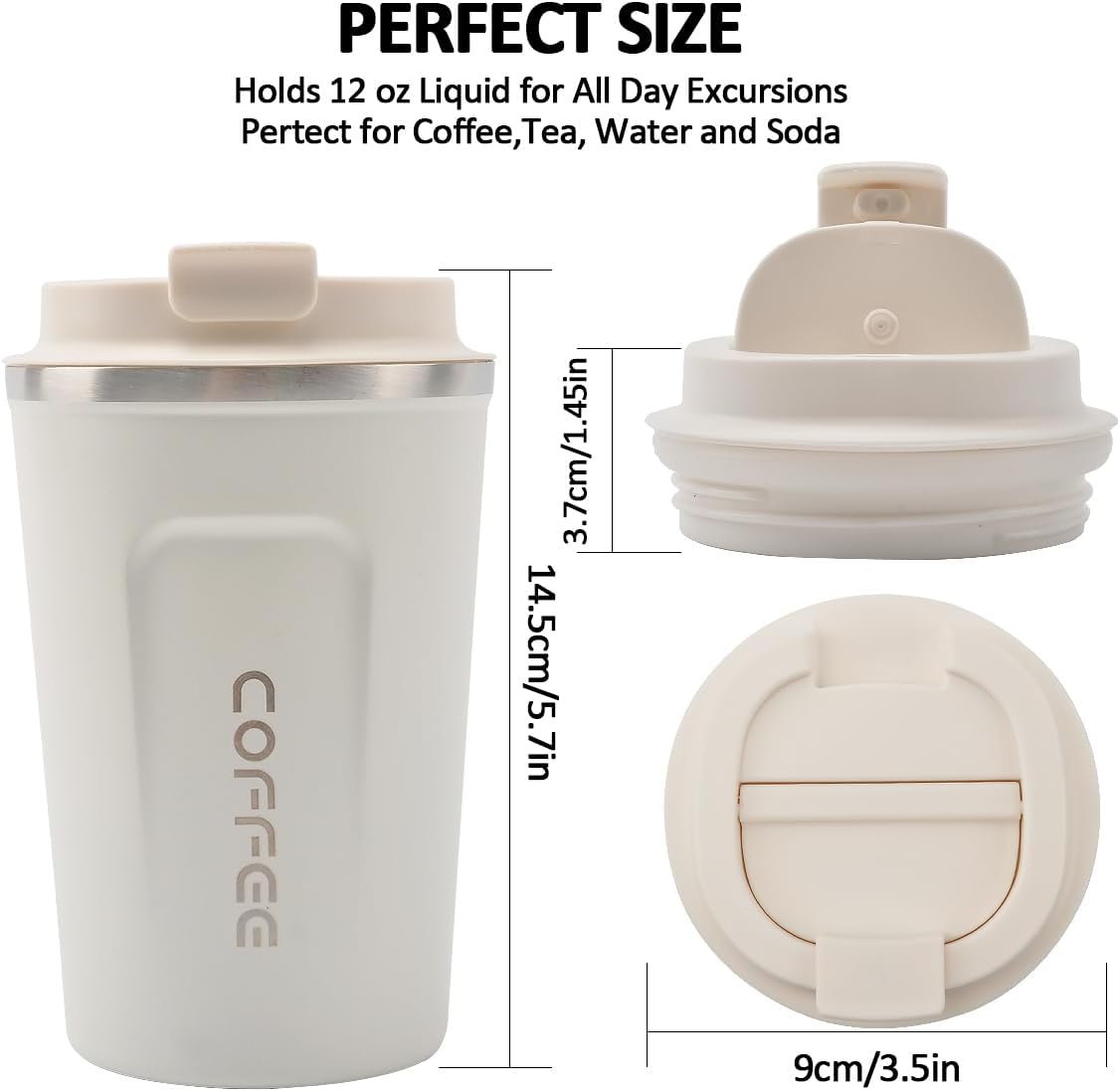 CS COSDDI 12 oz Coffee mug - Stainless Steel Coffee Cup with Leakproof Lid | Stainless Steel Double-wall insulation, 6-Hour Heat Retention, 360°Leak proof, BPA-free, Reusable And To Go Coffee Mug
