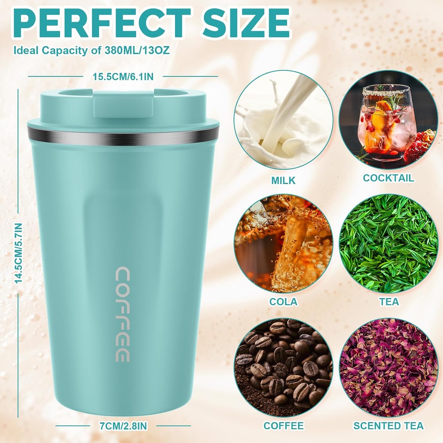 CS COSDDI 12 oz Coffee mug - Stainless Steel Coffee Cup with Leakproof Lid | Stainless Steel Double-wall insulation, 6-Hour Heat Retention, 360°Leak proof, BPA-free, Reusable And To Go Coffee Mug
