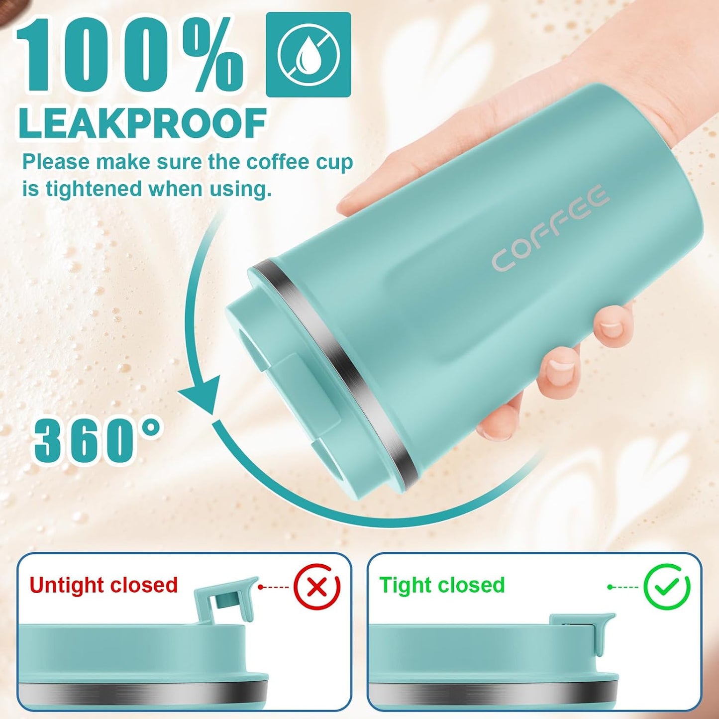 CS COSDDI 12 oz Coffee mug - Stainless Steel Coffee Cup with Leakproof Lid | Stainless Steel Double-wall insulation, 6-Hour Heat Retention, 360°Leak proof, BPA-free, Reusable And To Go Coffee Mug