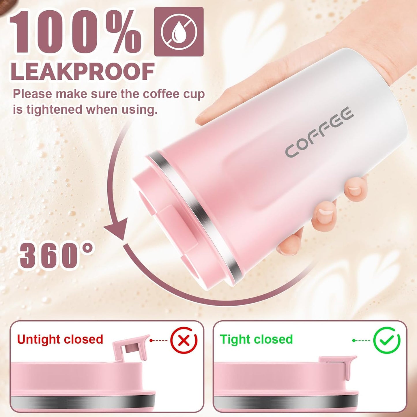 CS COSDDI 12 oz Coffee mug - Stainless Steel Coffee Cup with Leakproof Lid | Stainless Steel Double-wall insulation, 6-Hour Heat Retention, 360°Leak proof, BPA-free, Reusable And To Go Coffee Mug