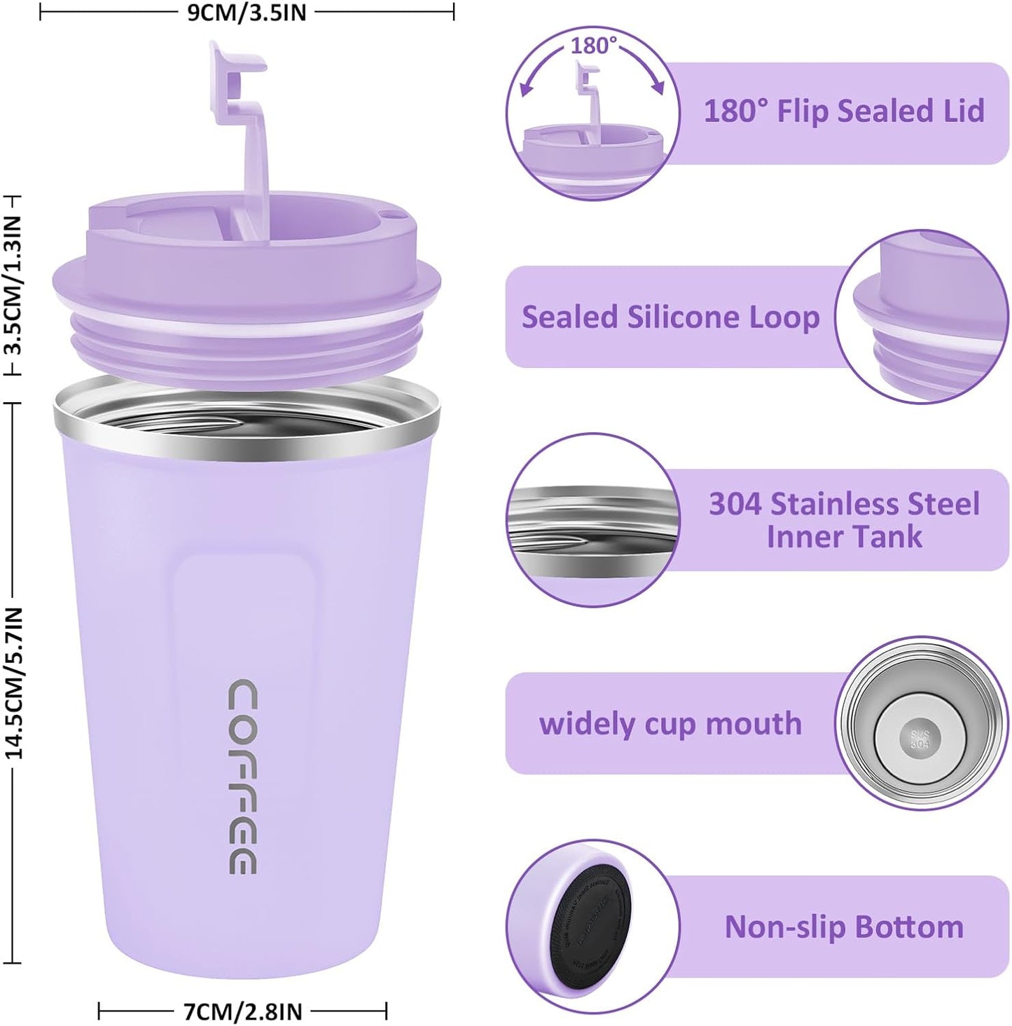 CS COSDDI 12 oz Coffee mug - Stainless Steel Coffee Cup with Leakproof Lid | Stainless Steel Double-wall insulation, 6-Hour Heat Retention, 360°Leak proof, BPA-free, Reusable And To Go Coffee Mug