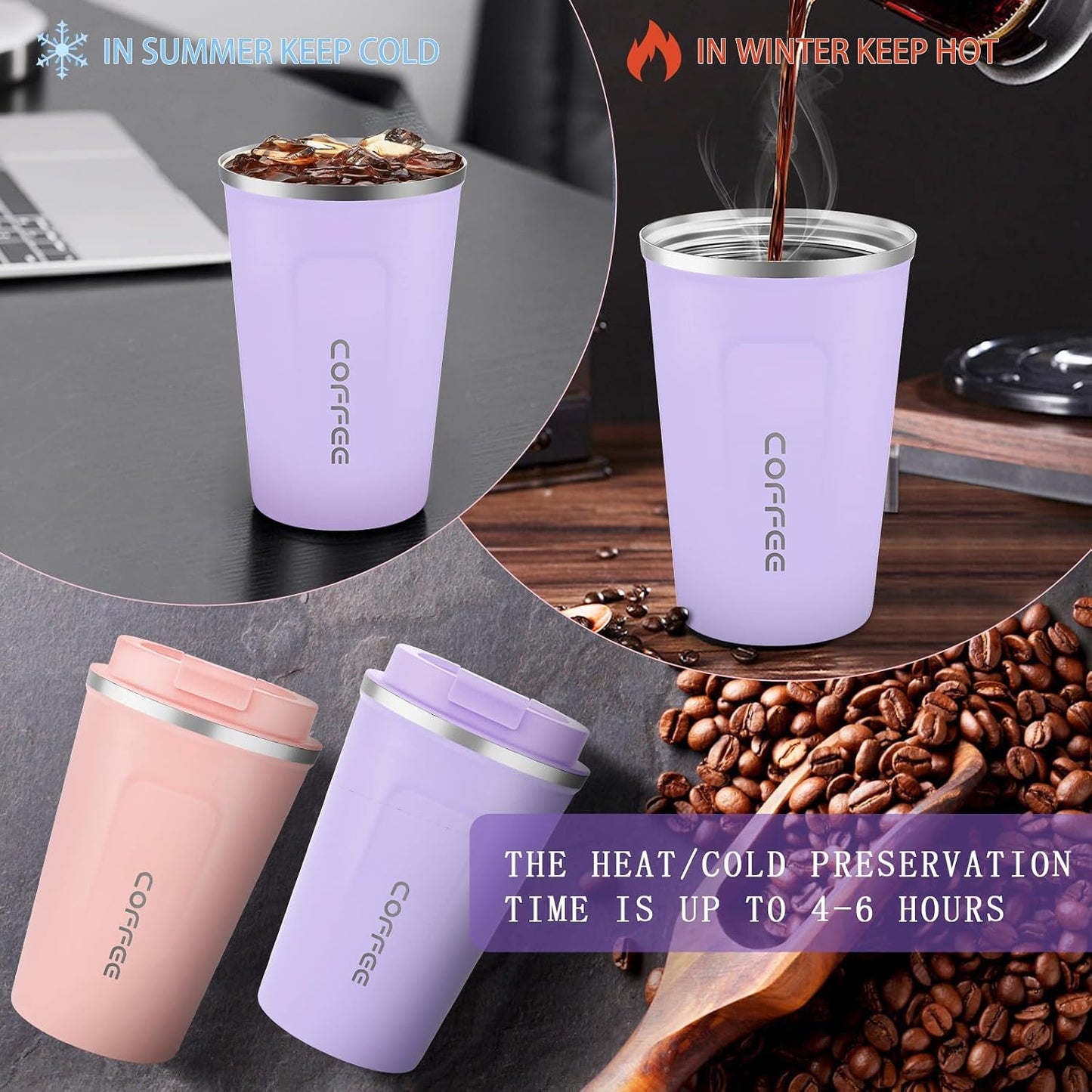 CS COSDDI 12 oz Coffee mug - Stainless Steel Coffee Cup with Leakproof Lid | Stainless Steel Double-wall insulation, 6-Hour Heat Retention, 360°Leak proof, BPA-free, Reusable And To Go Coffee Mug
